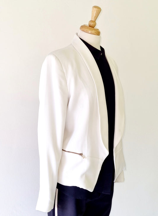 Zara Basics - Off white waisted collared jacket with zip embellished pockets