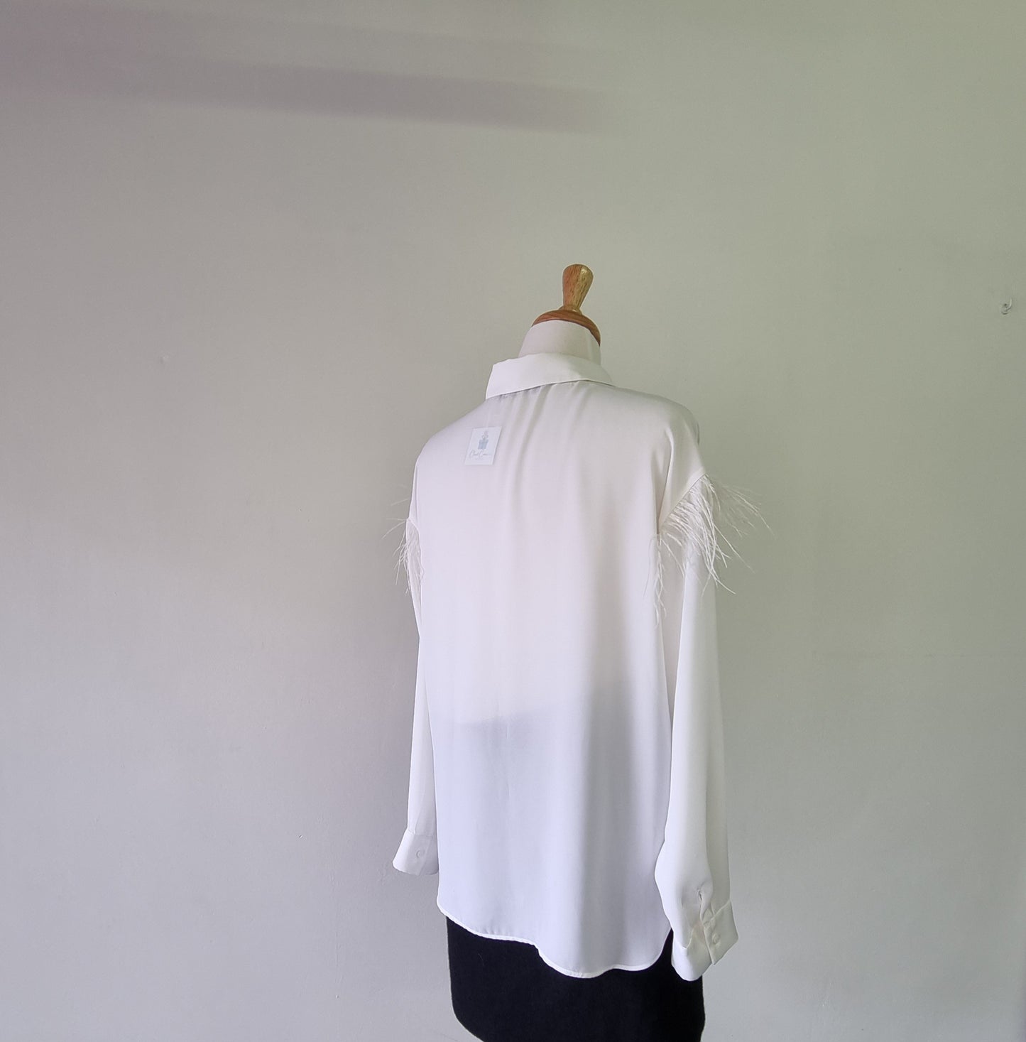 Zara Basics - Beige long sleeve feathered embellished shoulders shirt