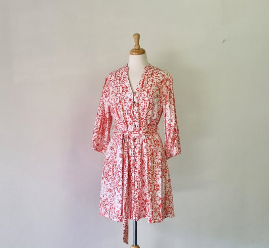 Truworths Ltd - Pink & white waisted front button dress