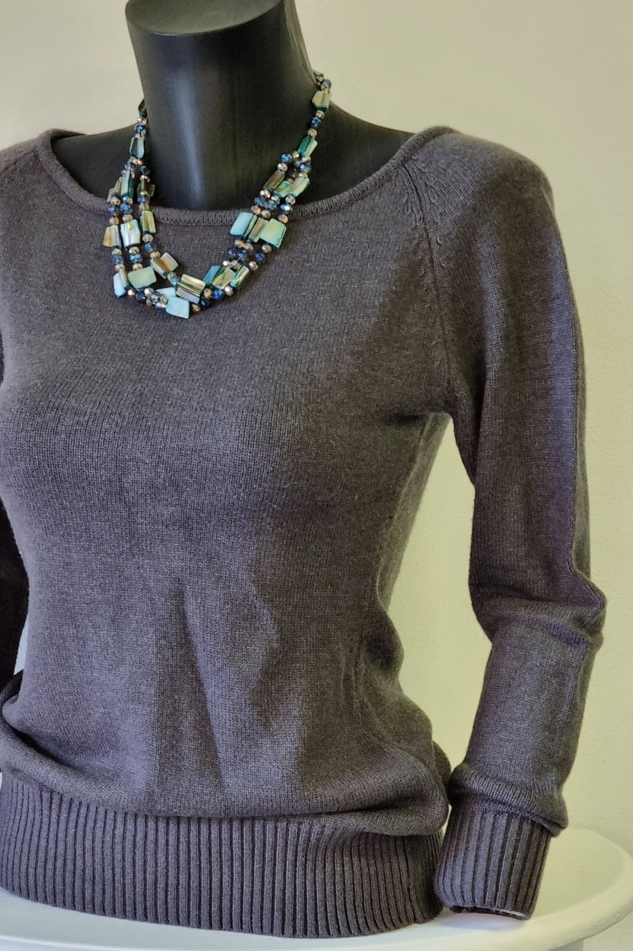 Bon Bon Collection - Dark grey jersey with unique wide rounded neckline