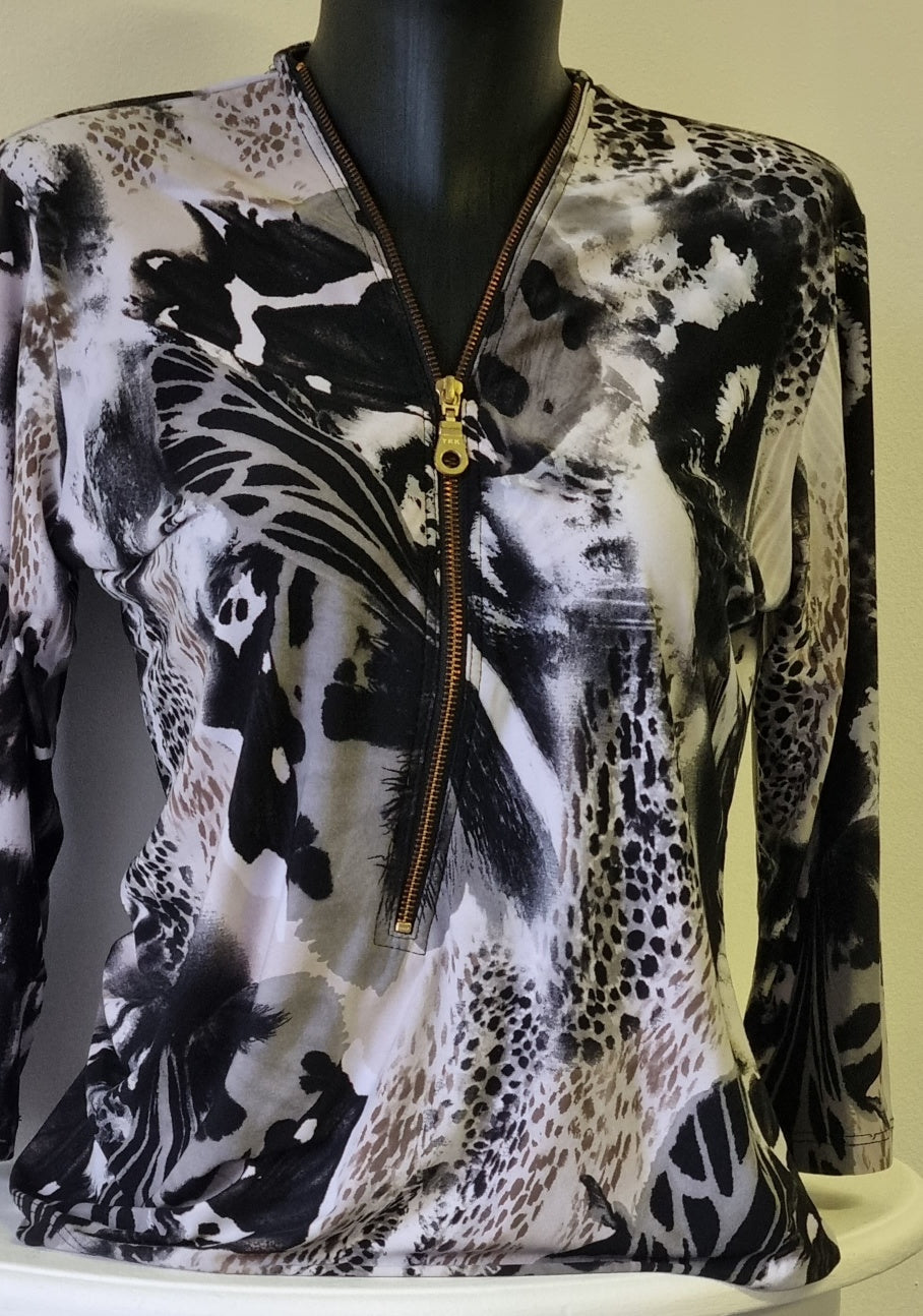 Chewy - Zip embellished animal print blouse