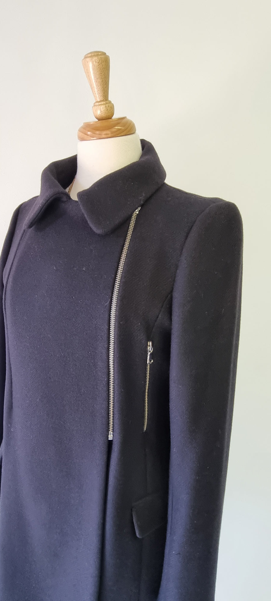Zara Woman - Black lined winter coat with silver cross over  zip