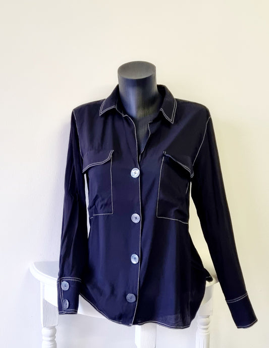 Zara Woman - Black long sleeve shirt with striking white stitching