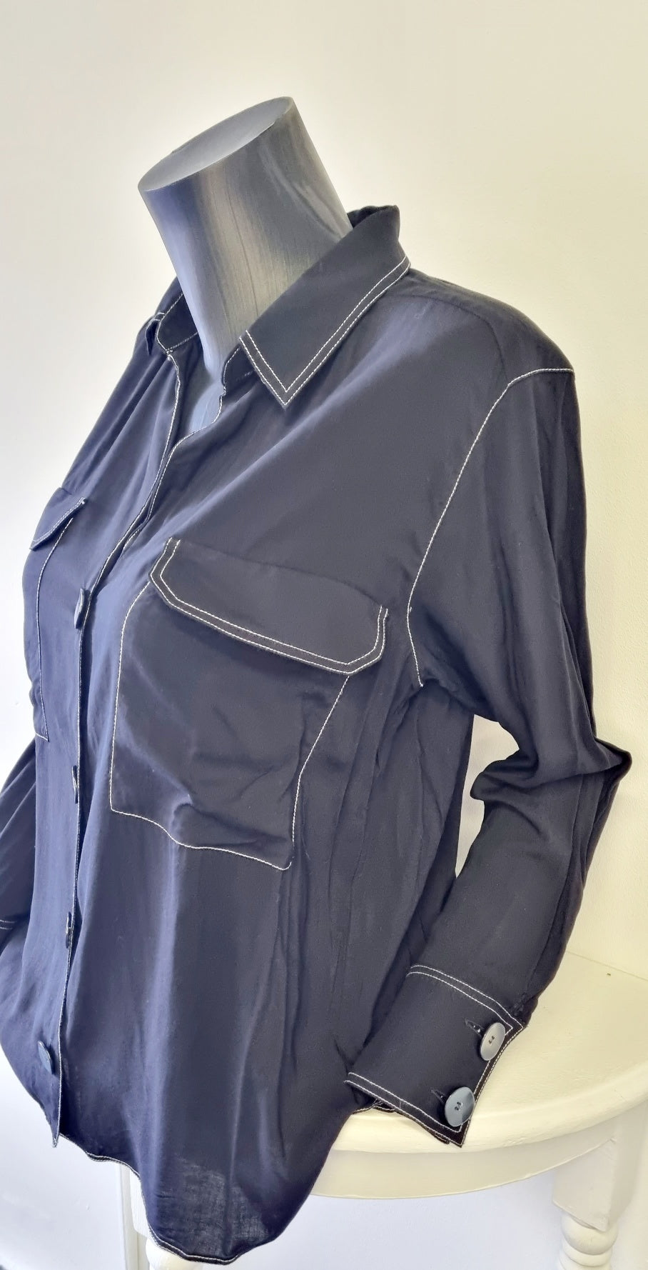 Zara Woman - Black long sleeve shirt with striking white stitching