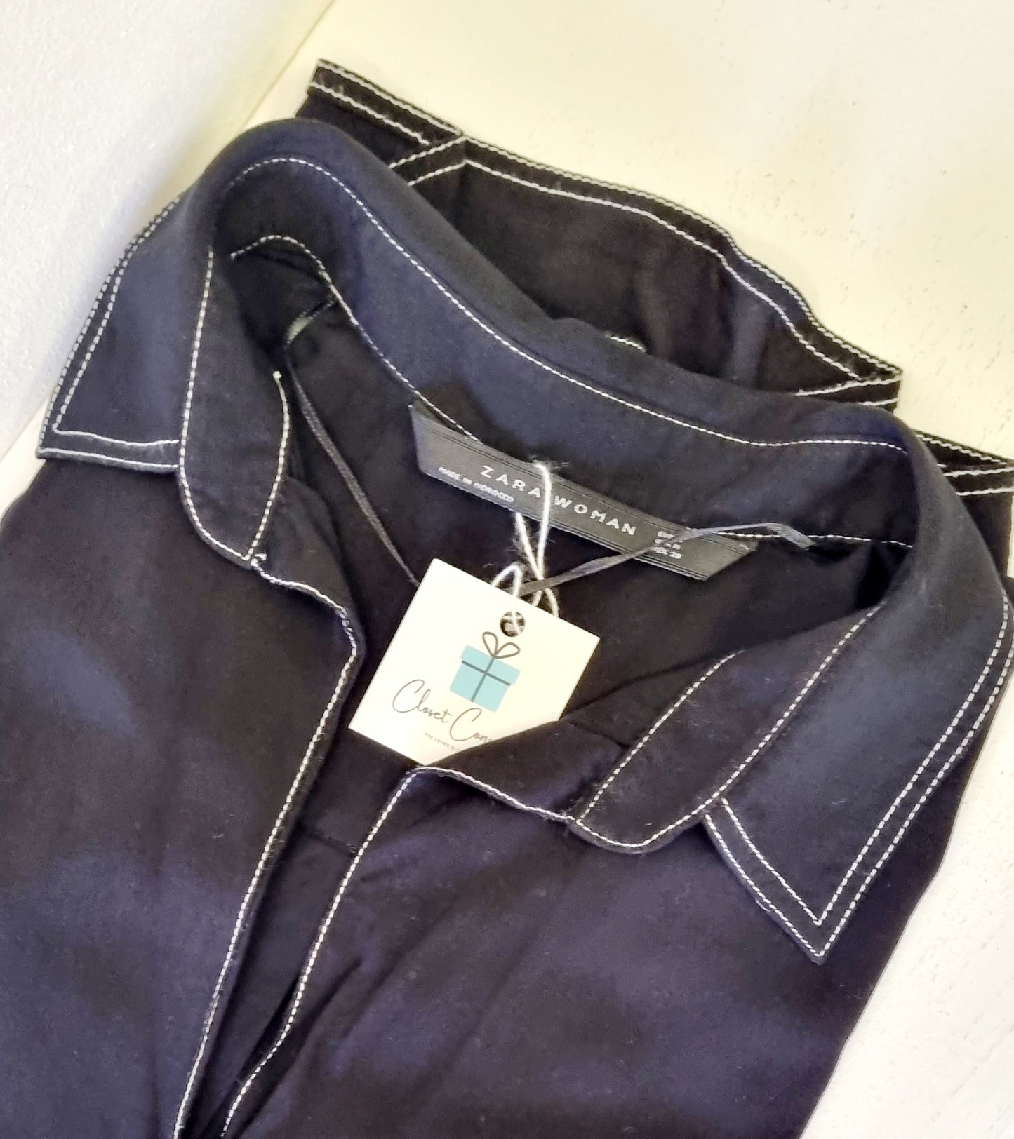 Zara Woman - Black long sleeve shirt with striking white stitching