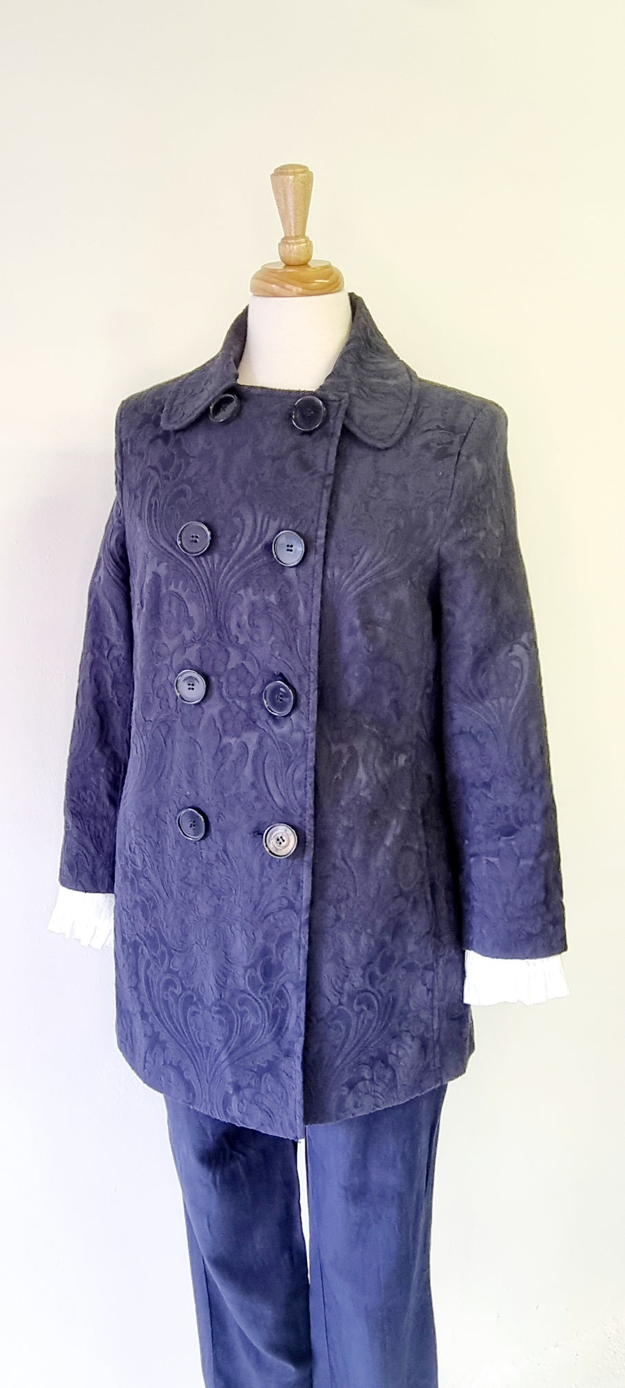 Studio w - Blue patterned double breasted coat