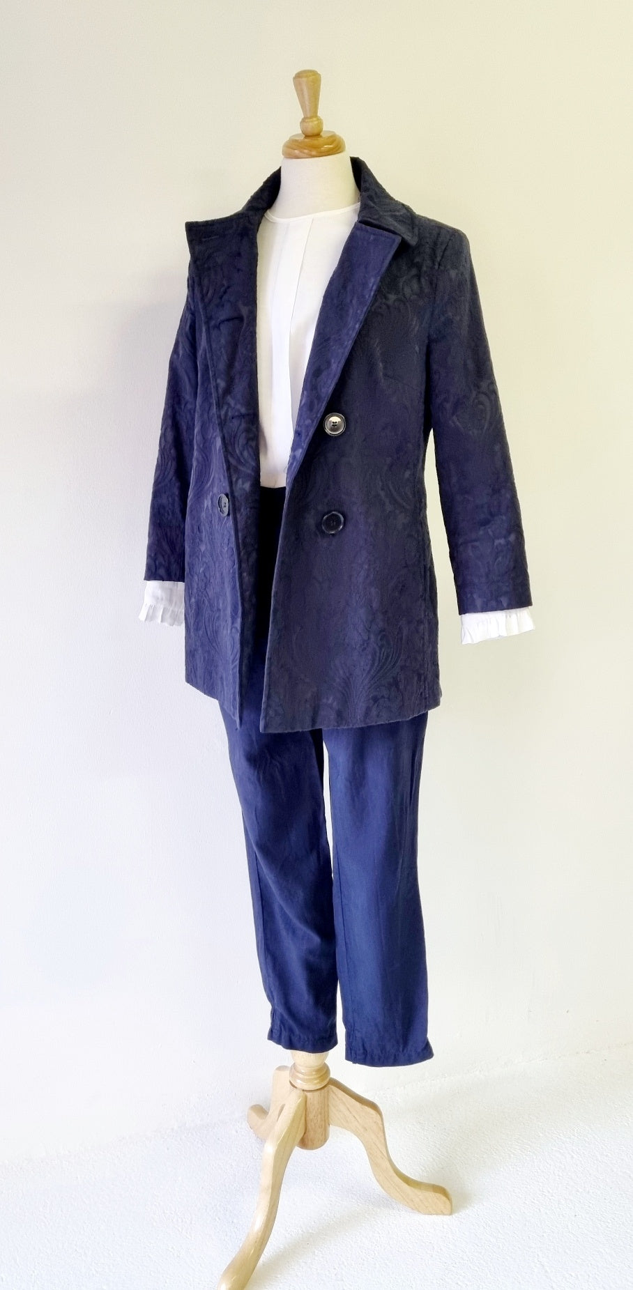 Studio w - Blue patterned double breasted coat