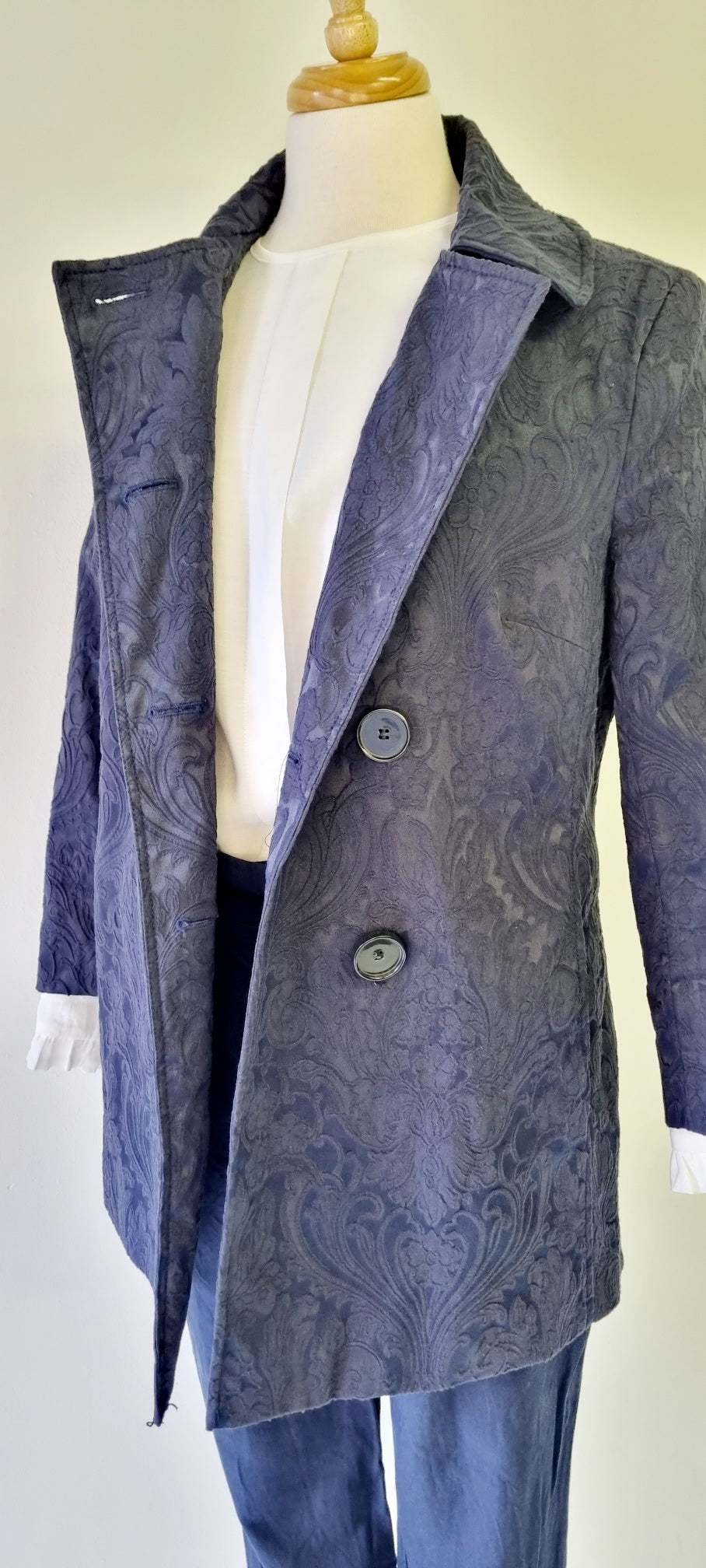 Studio w - Blue patterned double breasted coat