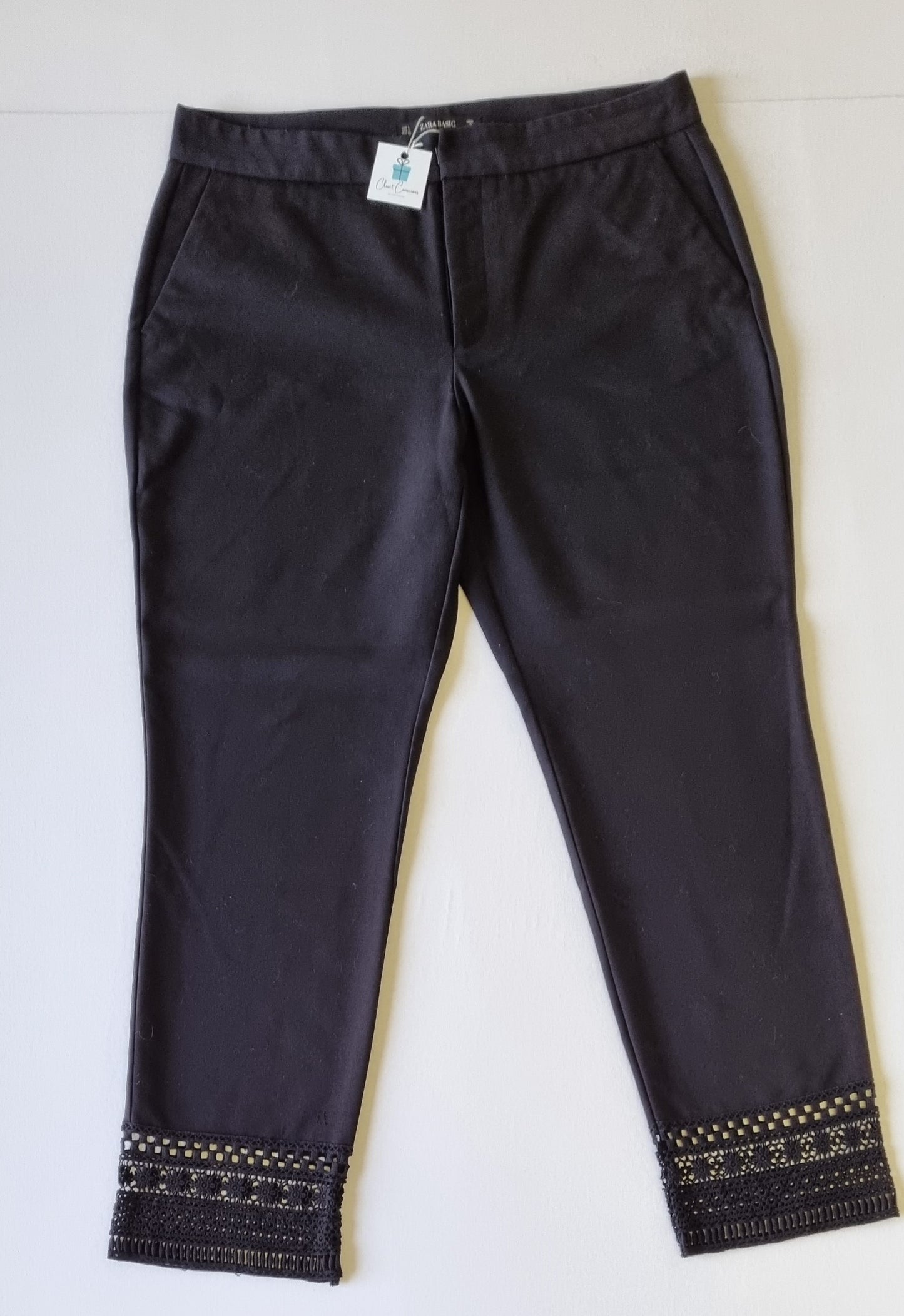 Zara Basics - Black dress pants with crochet hem