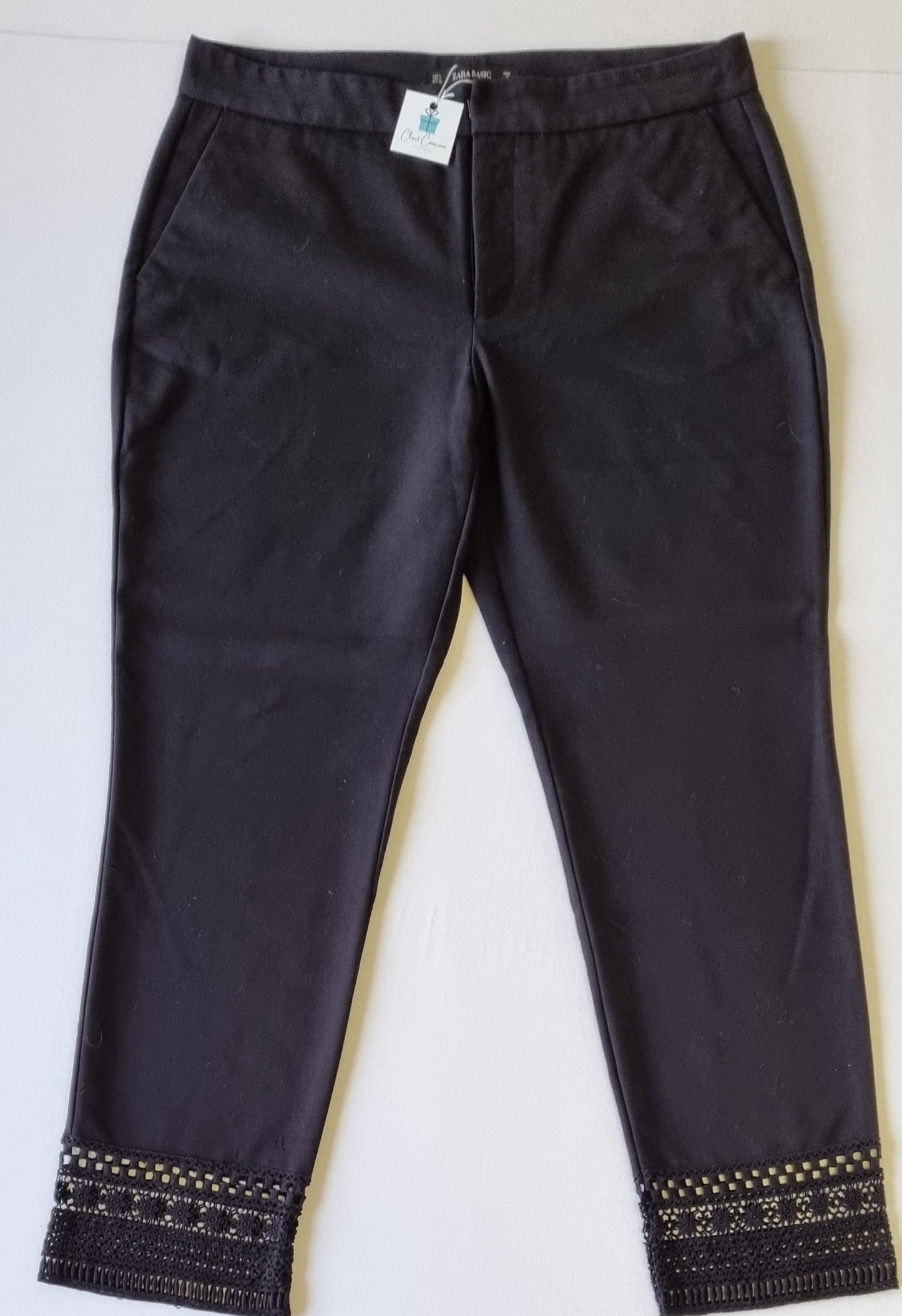 Zara Basics - Black dress pants with crochet hem