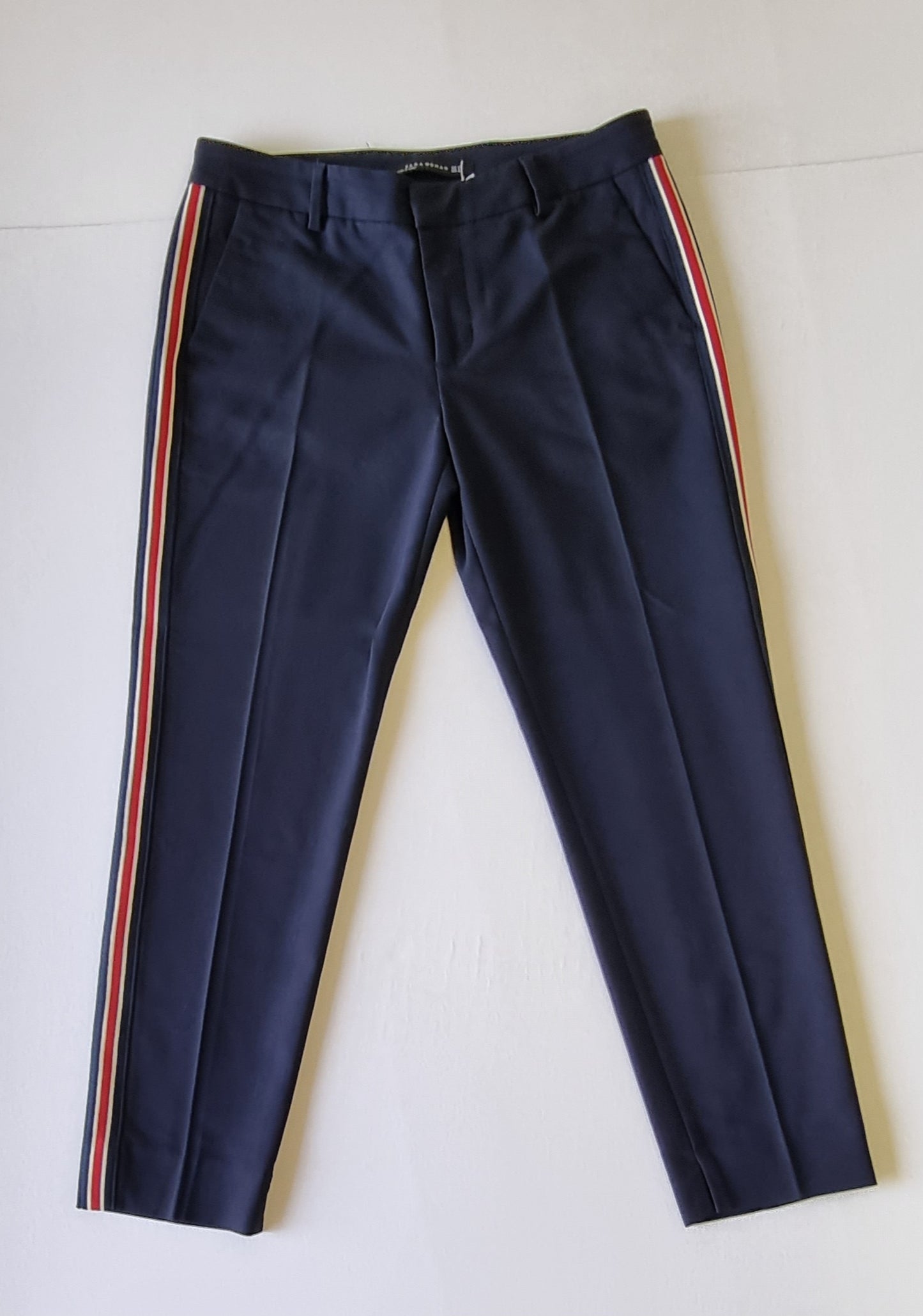 Zara Woman - Blue dress pants with red & white side-stripe