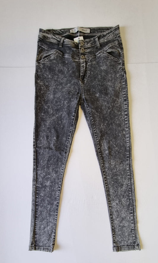 Denim & Co - Black mottled high-lo waisted stretch skinny jeans