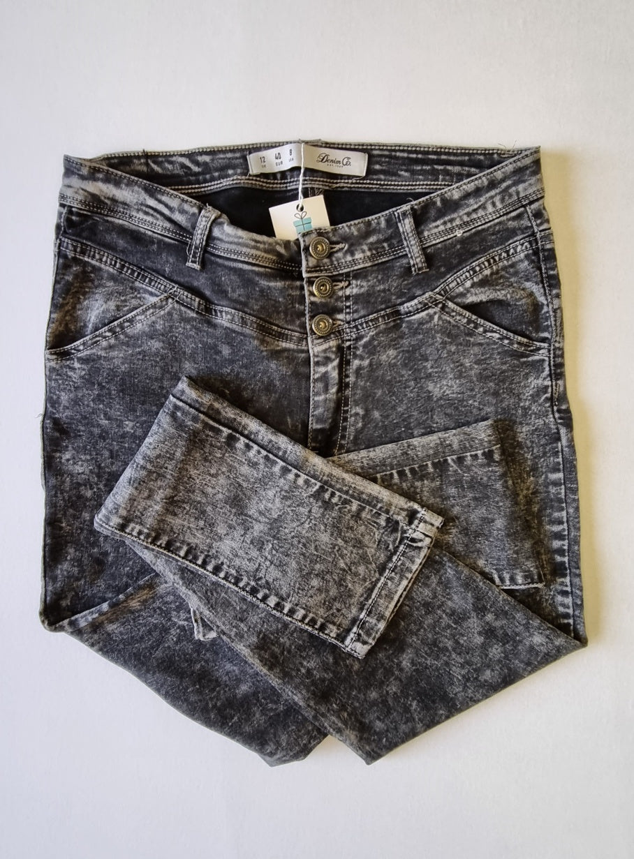 Denim & Co - Black mottled high-lo waisted stretch skinny jeans