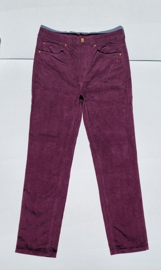 M & S Collection - Maroon hi-cut straight leg corduroy trousers
