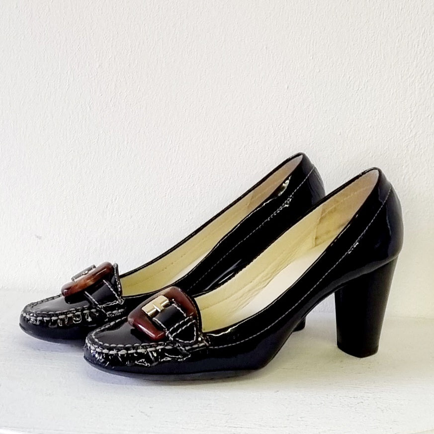 GEOX Respira - Black Heeled Leather Closed-toe Vintage Pumps