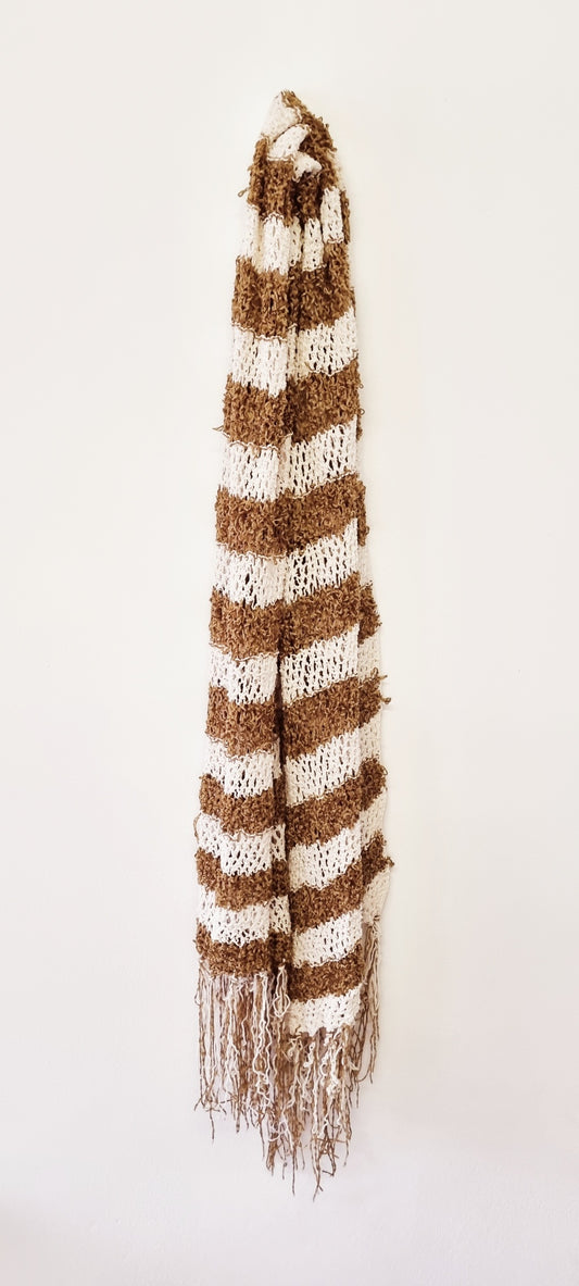 No Brand - Camel & Off White Woven Tasseled Winter Scarf