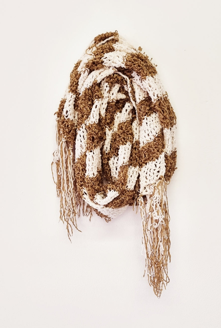No Brand - Camel & Off White Woven Tasseled Winter Scarf