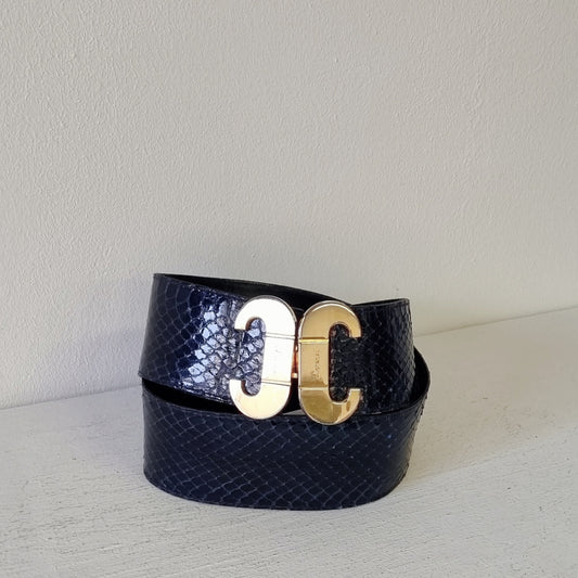 Lorenzi SA - Genuine Blue Toned Snake Skin Adjustable Mid Waist Belt