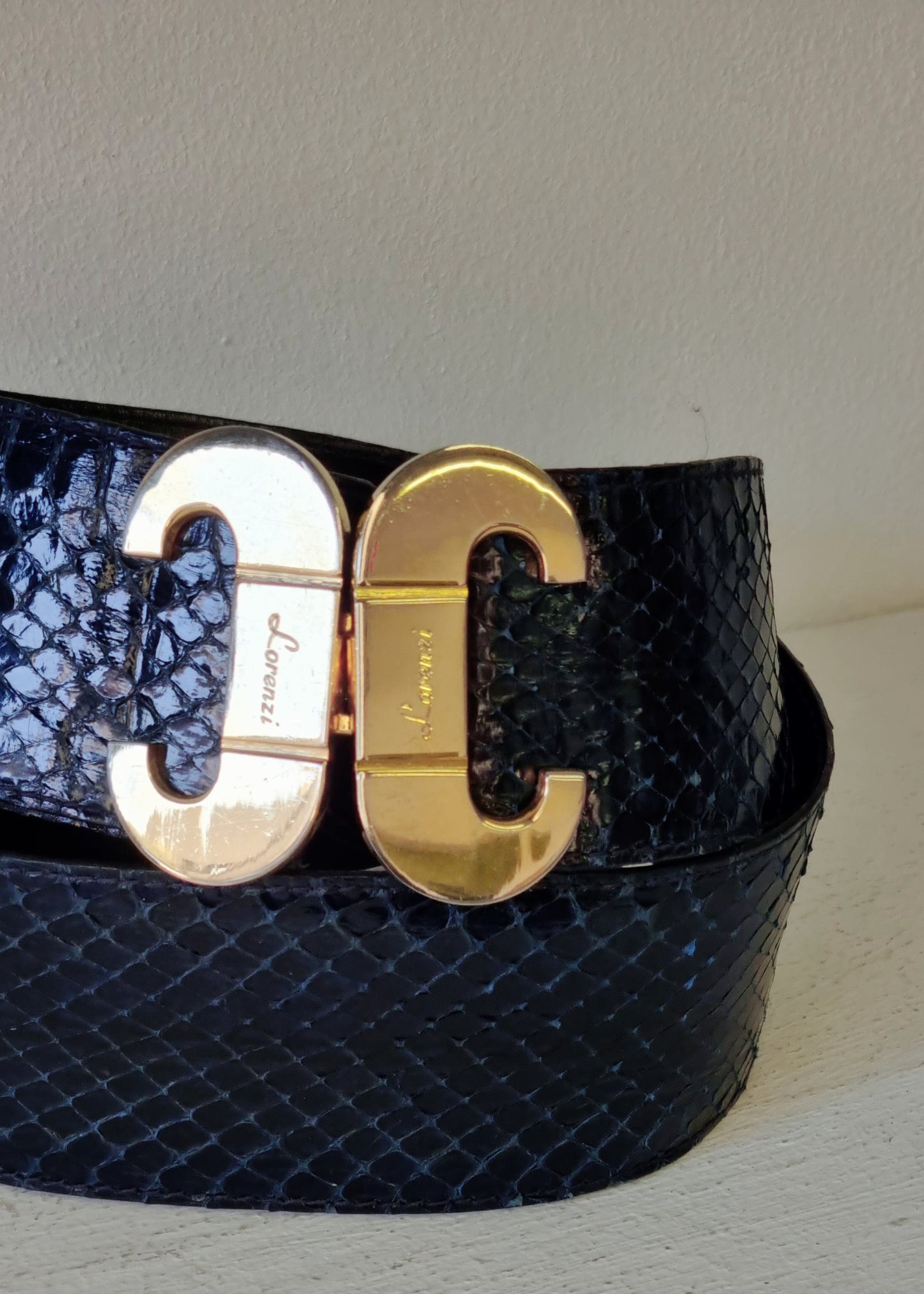 Lorenzi SA - Genuine Blue Toned Snake Skin Adjustable Mid Waist Belt