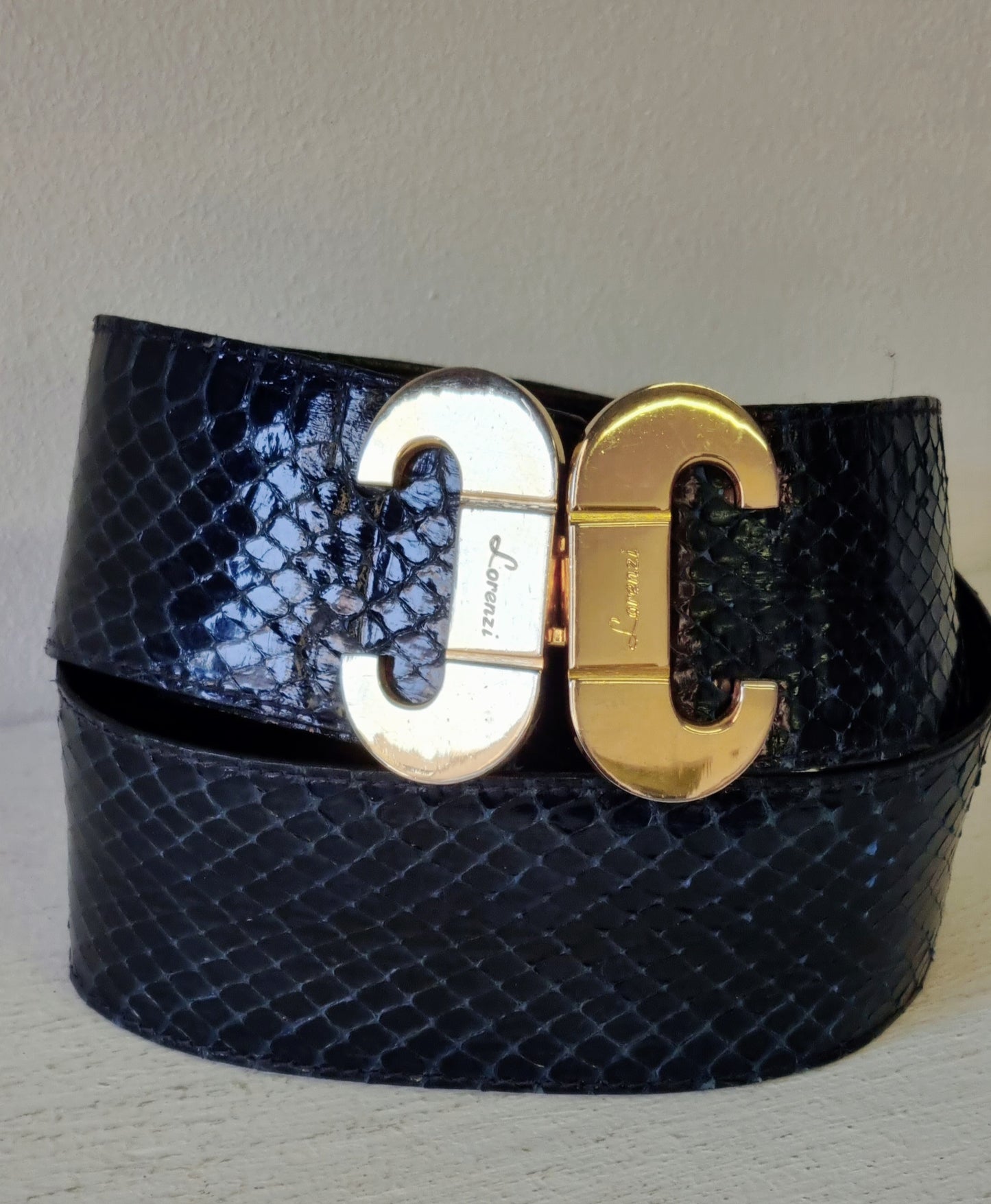 Lorenzi SA - Genuine Blue Toned Snake Skin Adjustable Mid Waist Belt