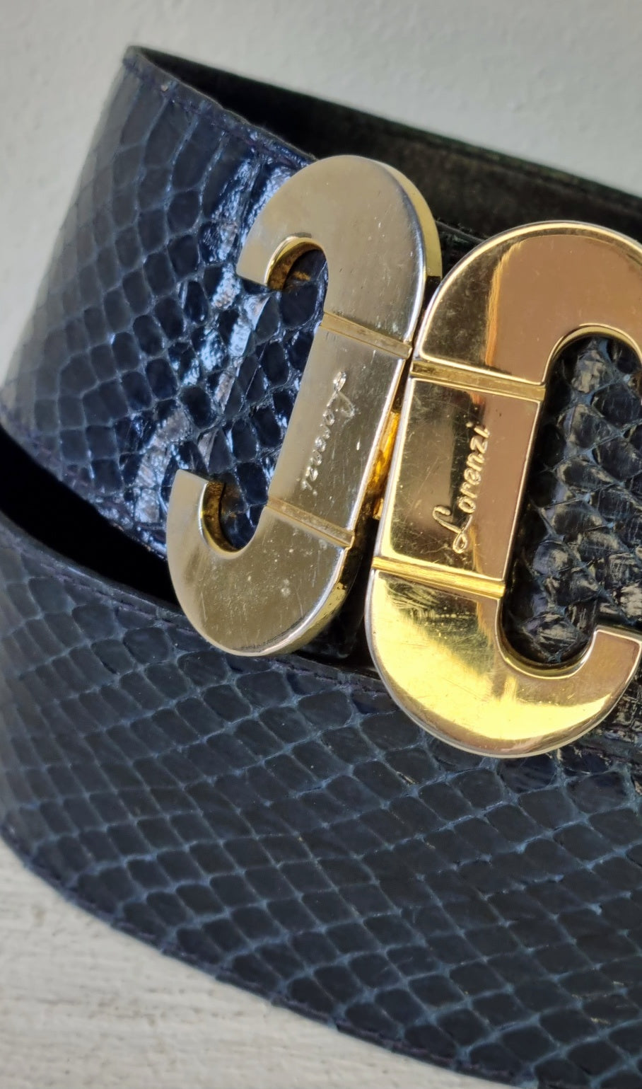 Lorenzi SA - Genuine Blue Toned Snake Skin Adjustable Mid Waist Belt