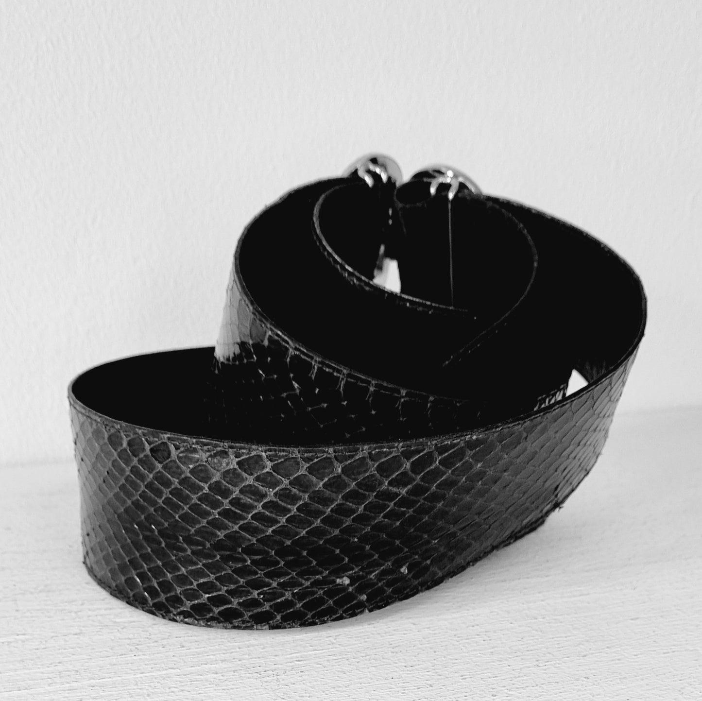 Lorenzi SA - Genuine Black Snake Skin Adustable Mid-Waist Belt