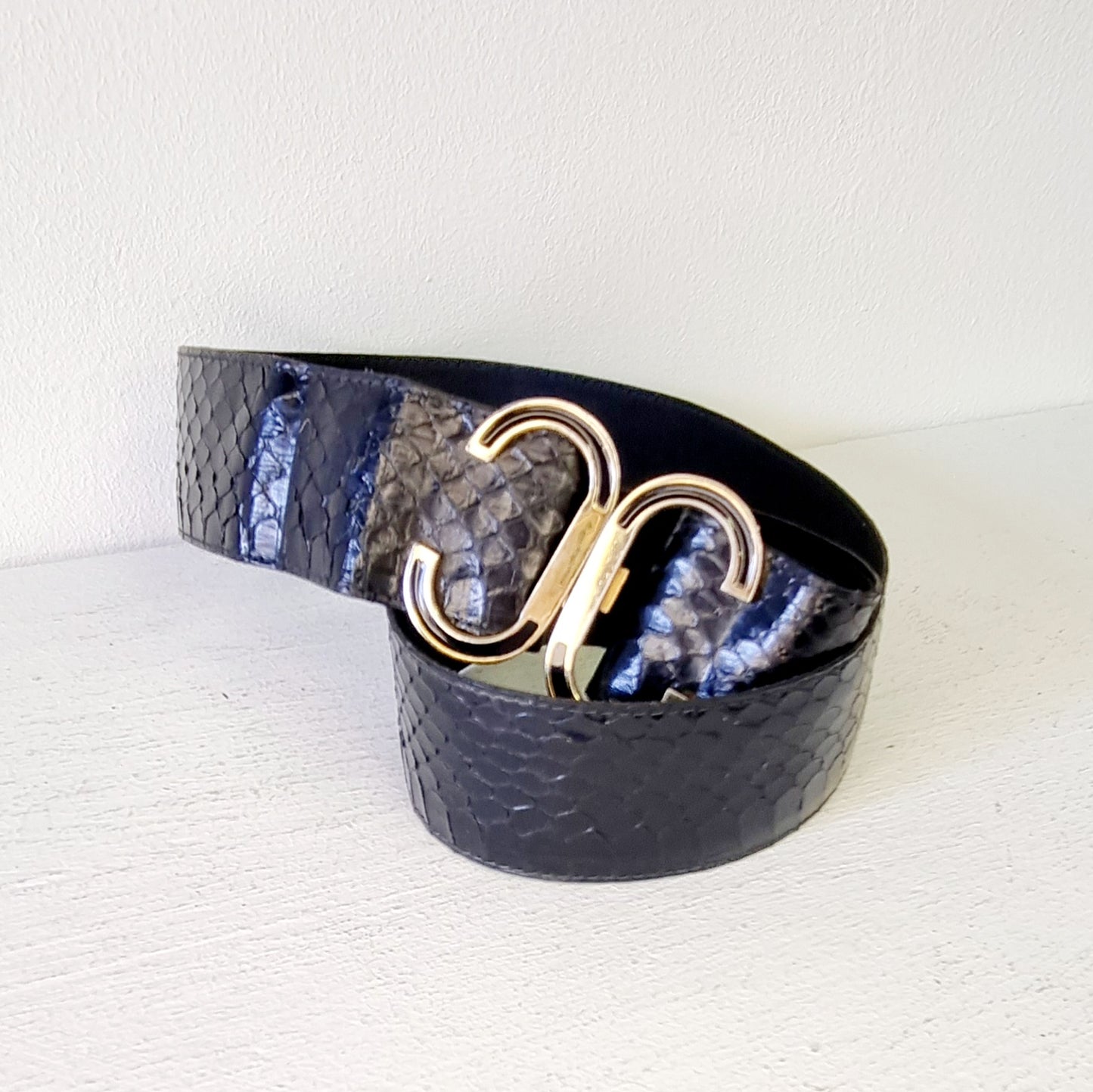 Lorenzi SA - Genuine Black Snake Skin Adustable Mid-Waist Belt