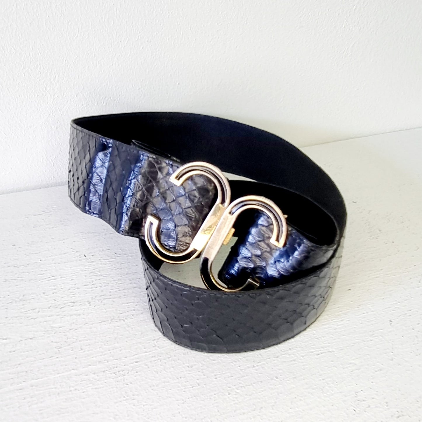 Lorenzi SA - Genuine Black Snake Skin Adustable Mid-Waist Belt