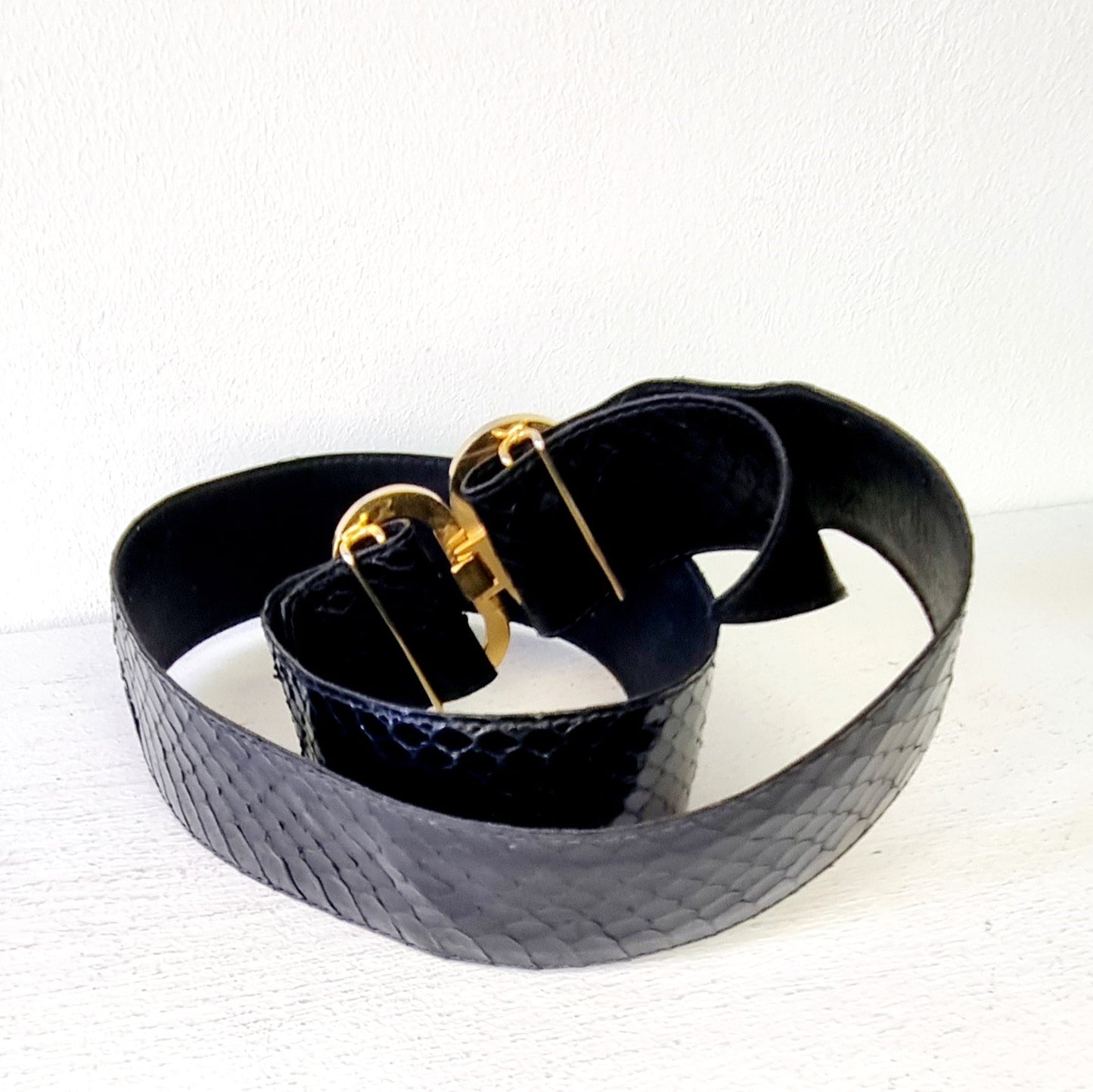 Lorenzi SA - Genuine Black Snake Skin Adustable Mid-Waist Belt