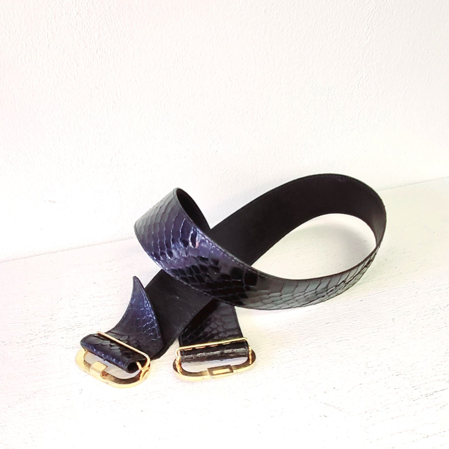 Lorenzi SA - Genuine Black Snake Skin Adustable Mid-Waist Belt