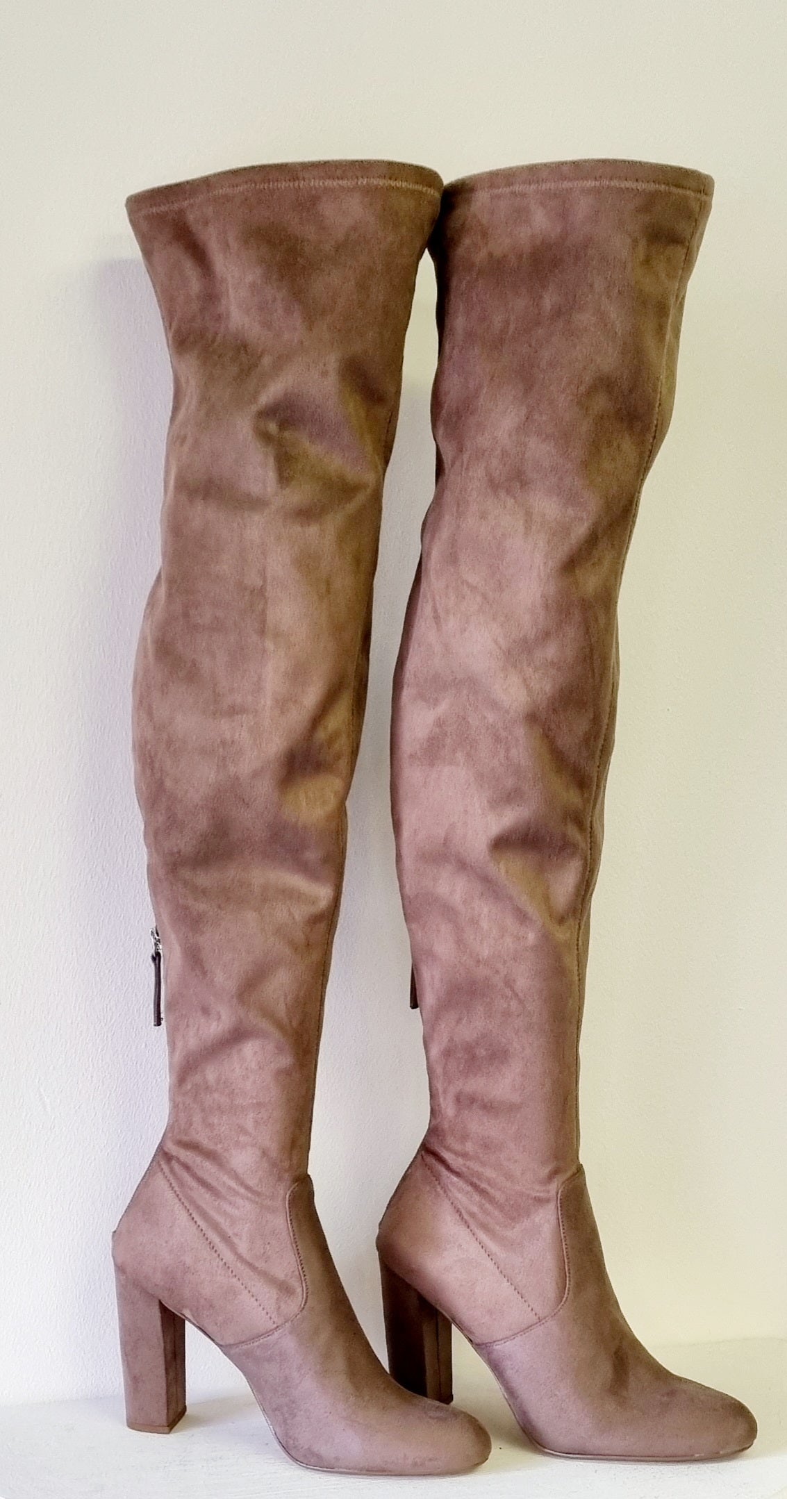 Emotions - Light Brown Thigh Hi Square Heeled Boots