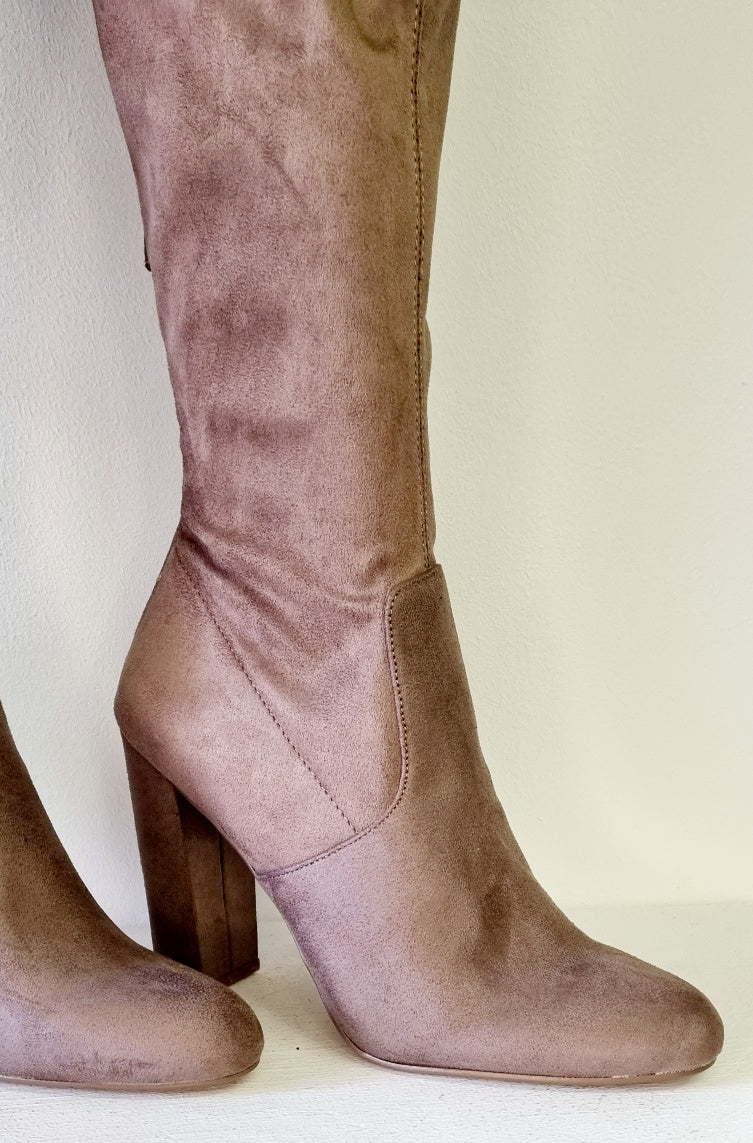 Emotions - Light Brown Thigh Hi Square Heeled Boots