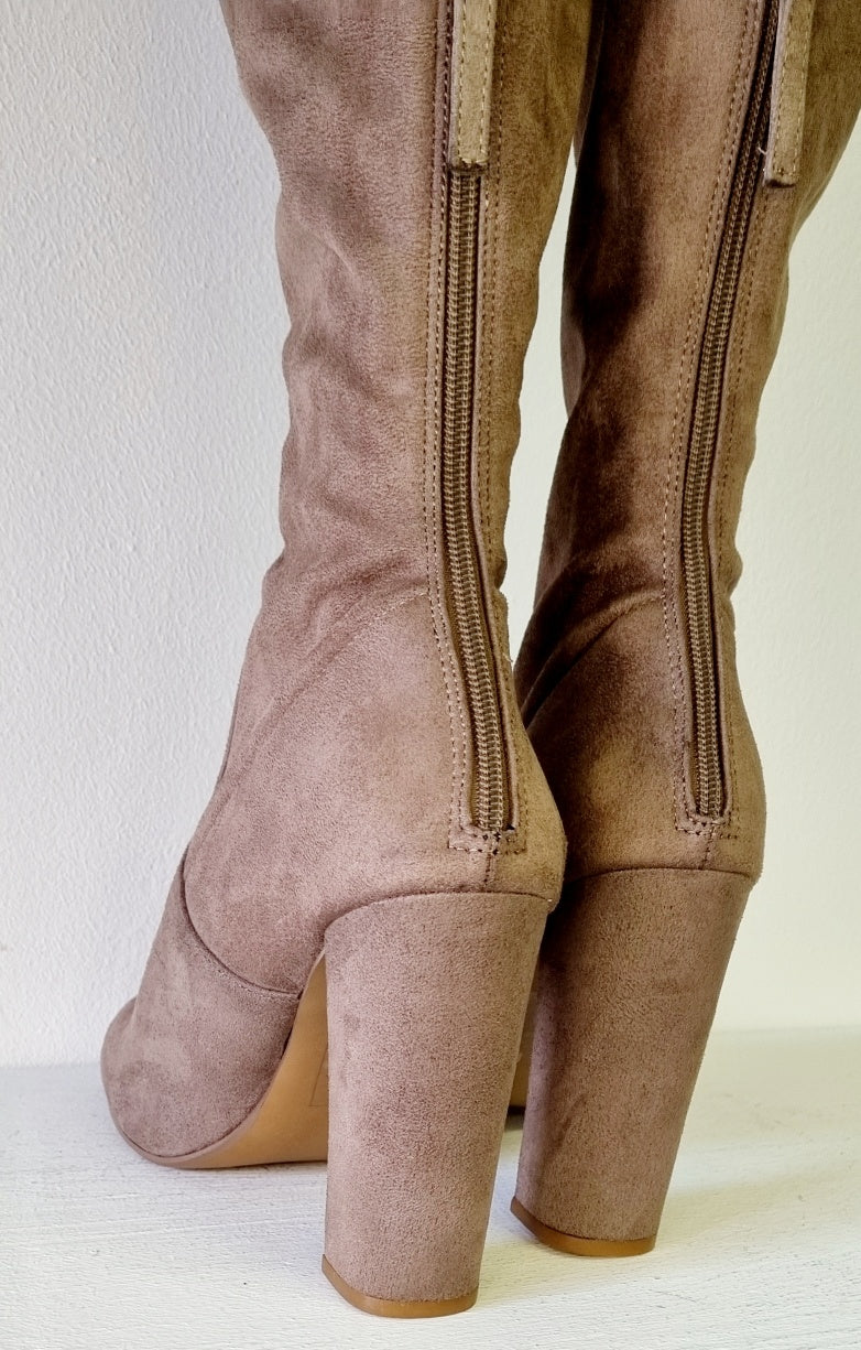 Emotions - Light Brown Thigh Hi Square Heeled Boots