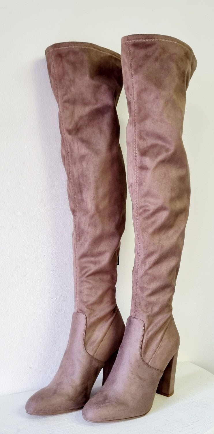 Emotions - Light Brown Thigh Hi Square Heeled Boots