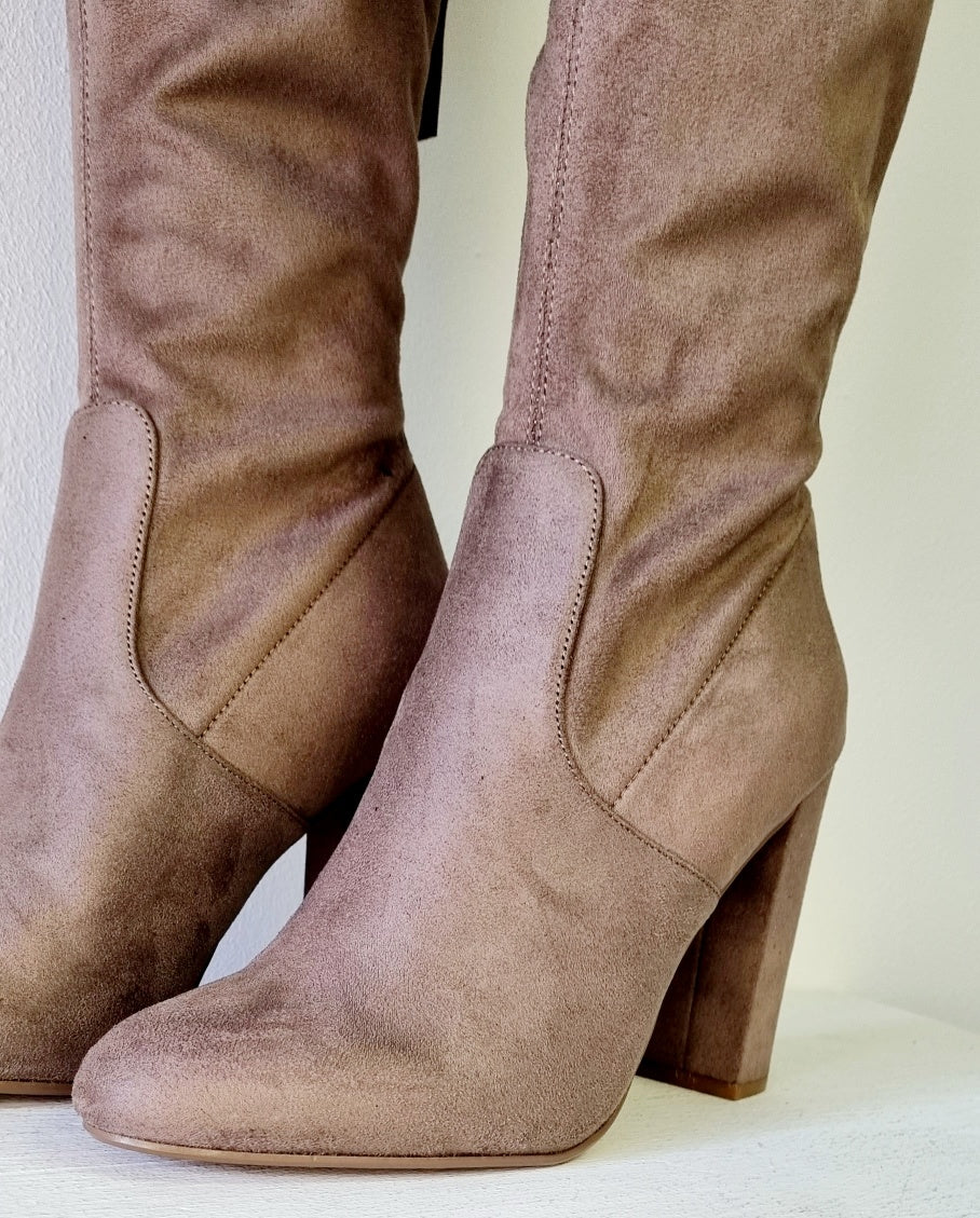 Emotions - Light Brown Thigh Hi Square Heeled Boots