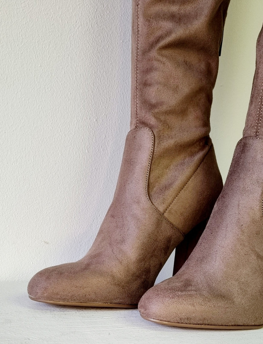 Emotions - Light Brown Thigh Hi Square Heeled Boots