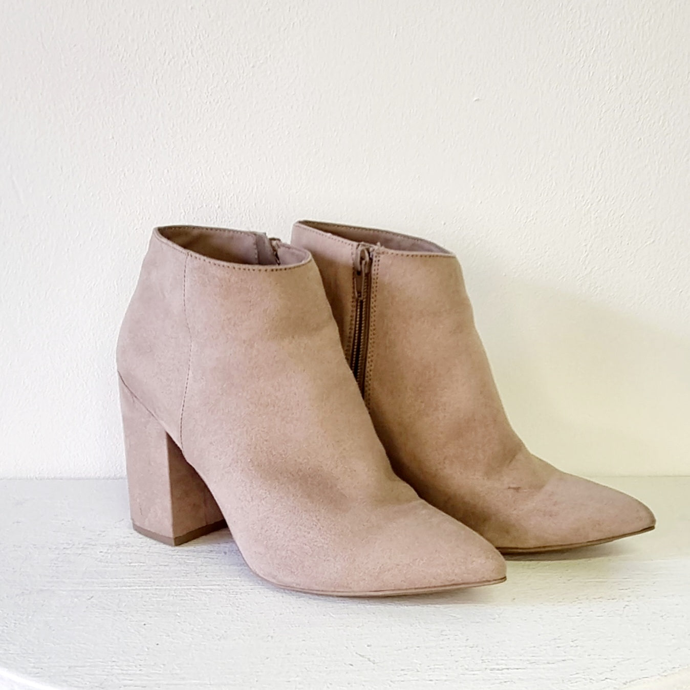H&M - Desert Sand Suede Square Heeled Inner Zip Ankle Boots