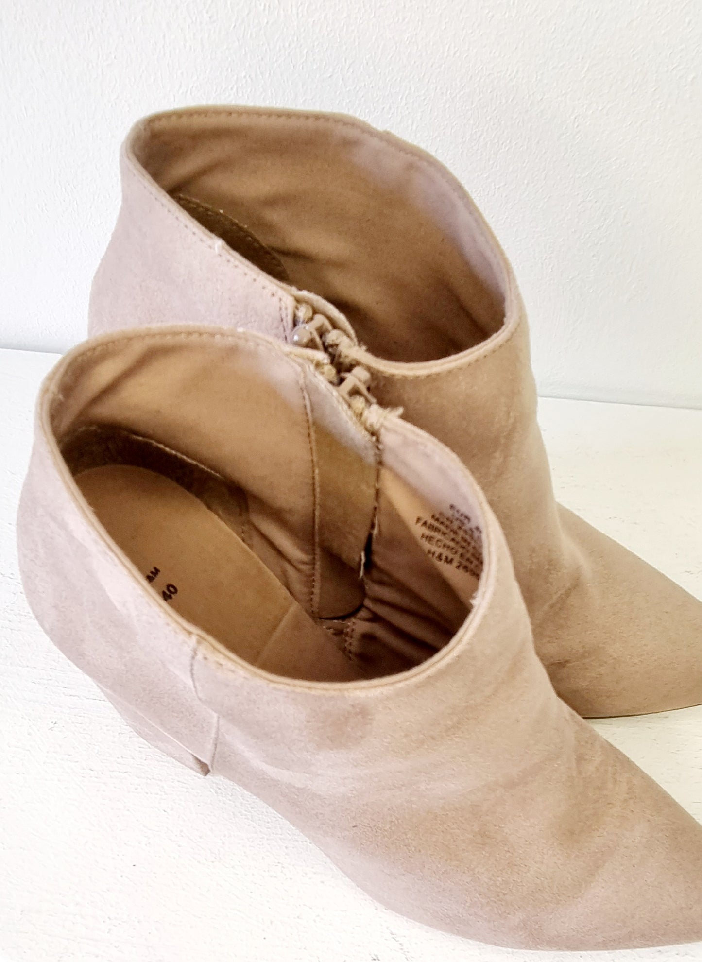 H&M - Desert Sand Suede Square Heeled Inner Zip Ankle Boots