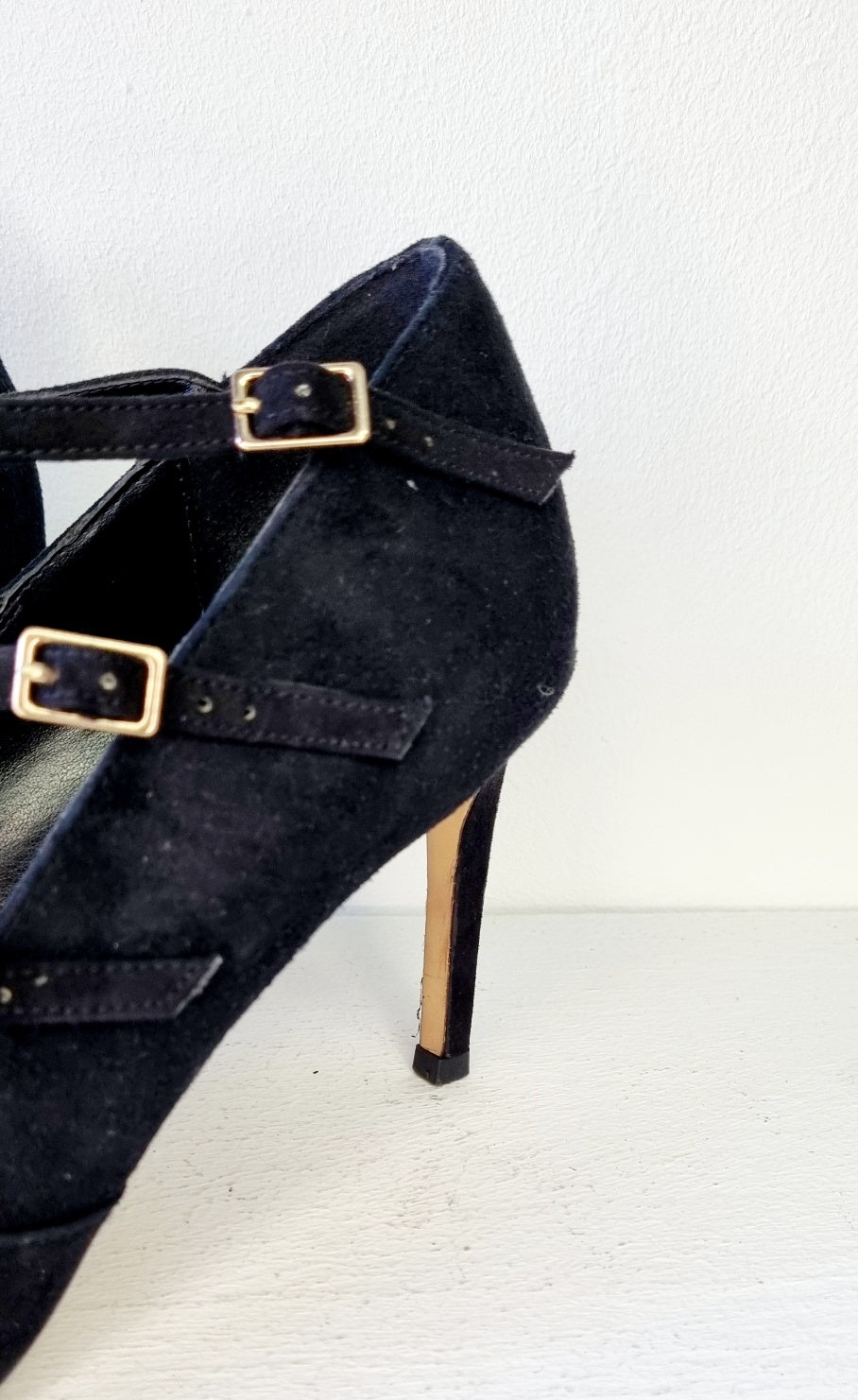 Dune London - Black suede stiletto heel front strap up court shoe