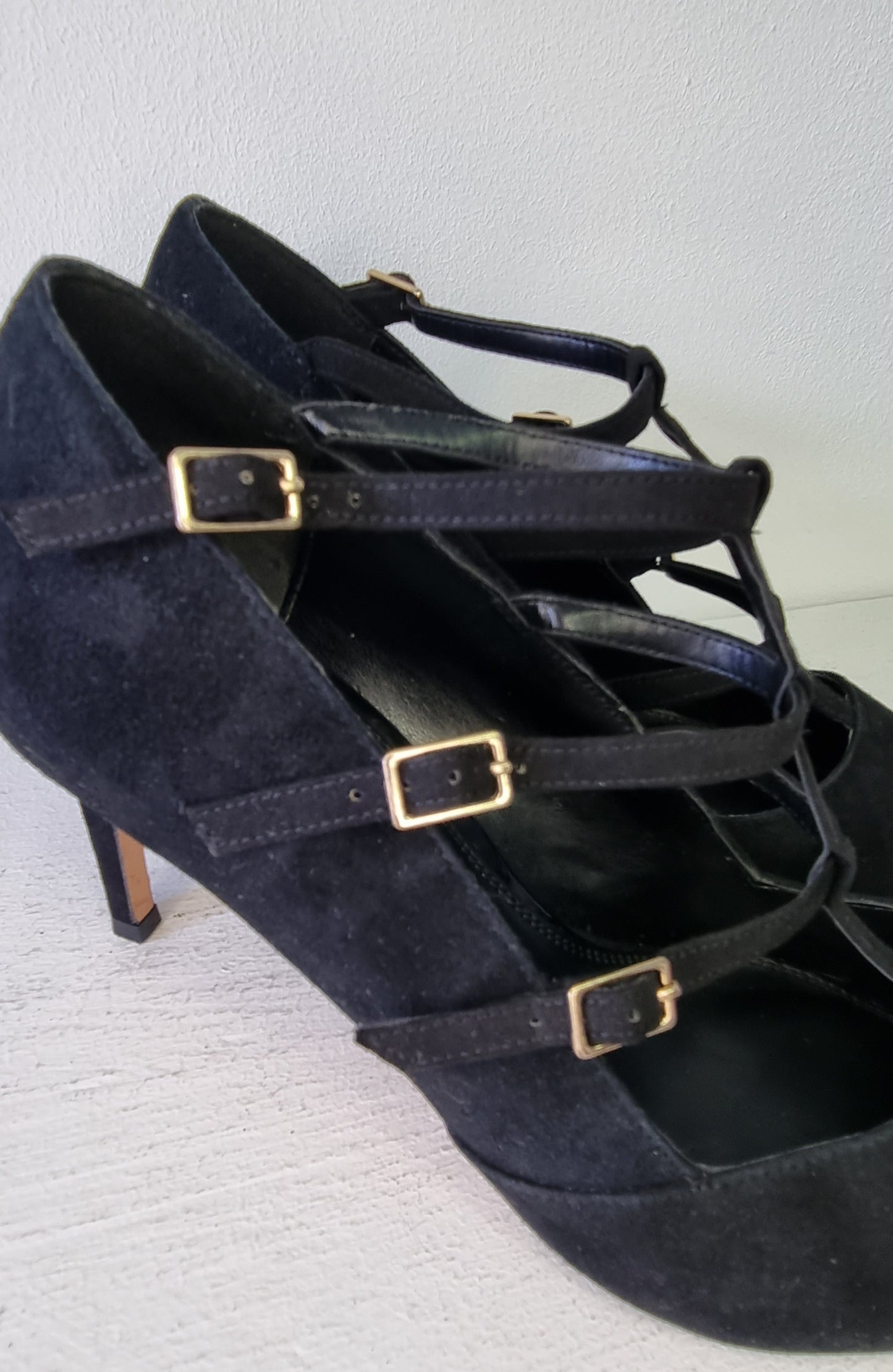 Dune London - Black suede stiletto heel front strap up court shoe