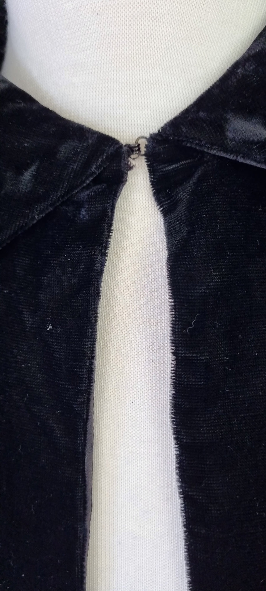 Cape - Black Velvet Lined Cape With Collar and Hook Neck Tie