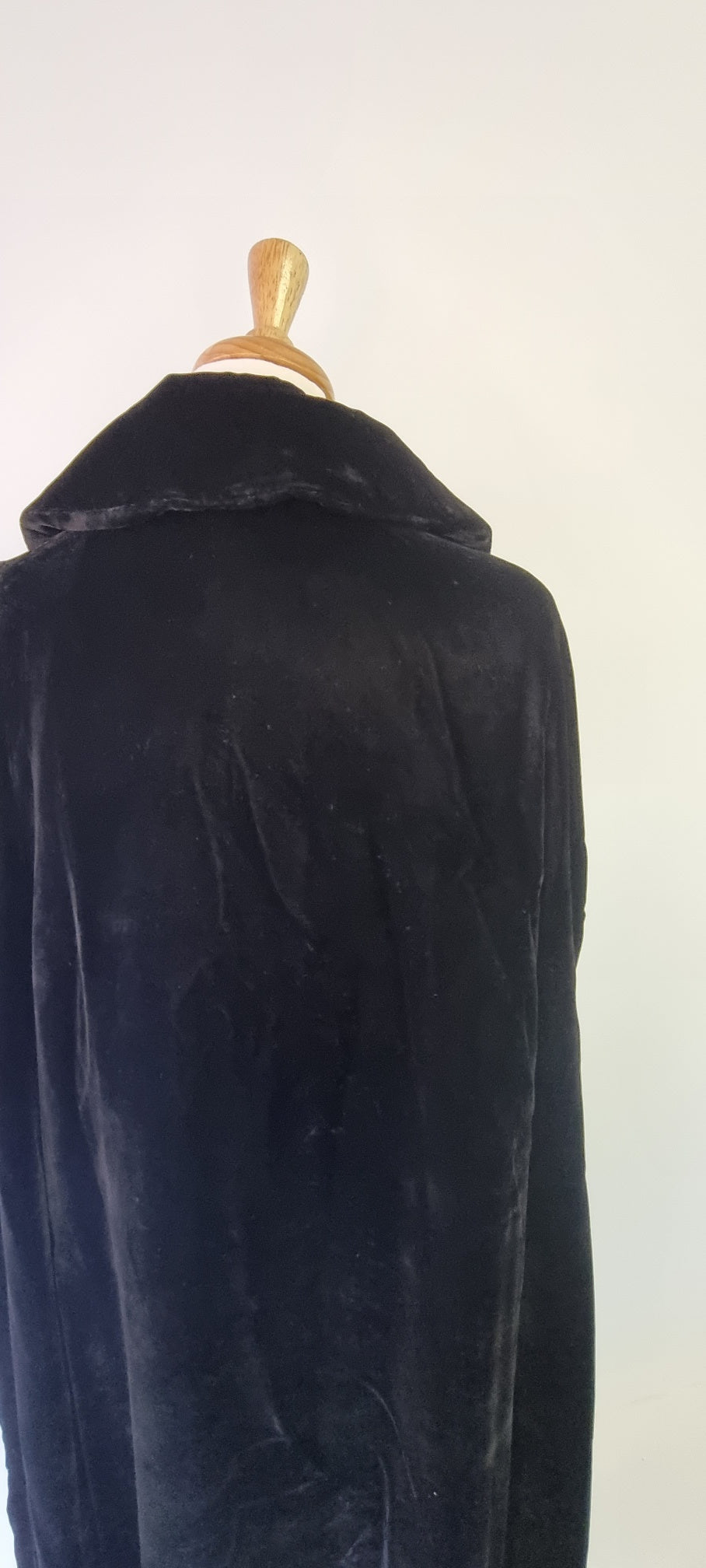 Cape - Black Velvet Lined Cape With Collar and Hook Neck Tie