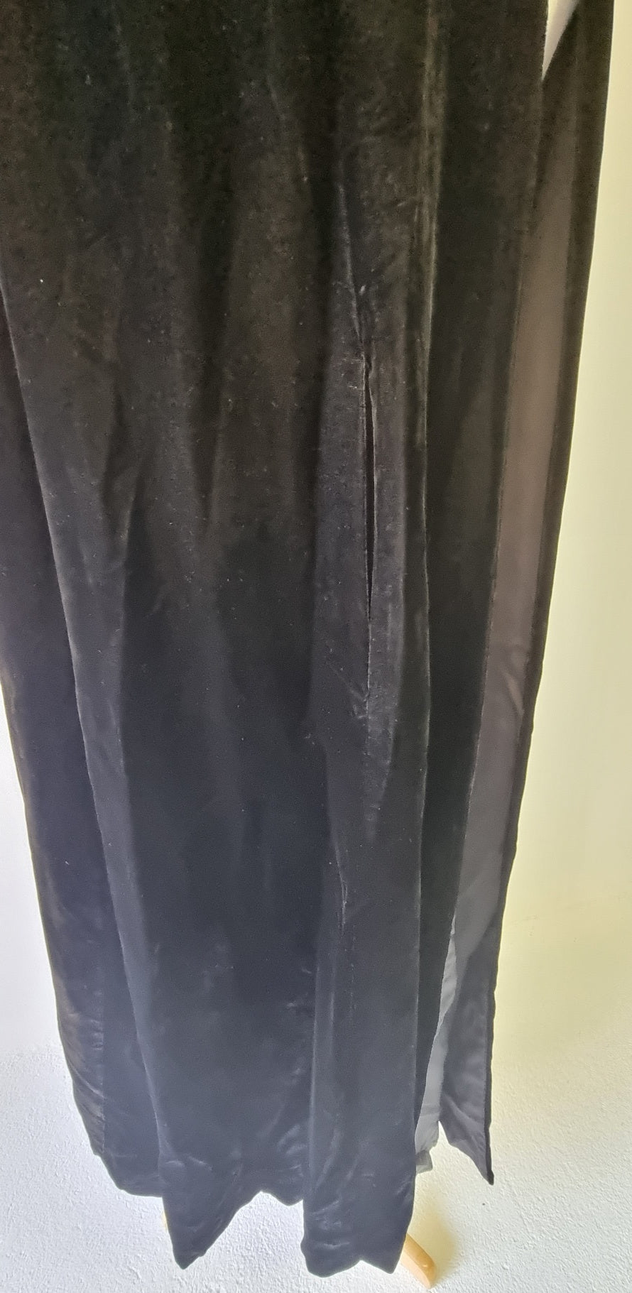 Cape - Black Velvet Lined Cape With Collar and Hook Neck Tie