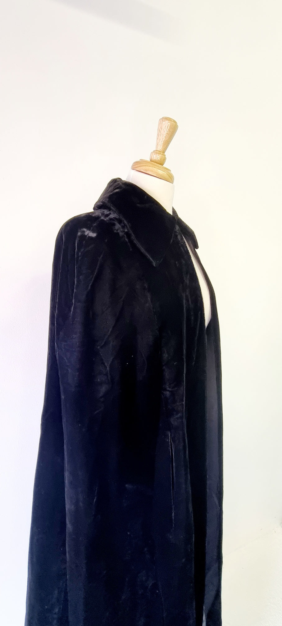 Cape - Black Velvet Lined Cape With Collar and Hook Neck Tie
