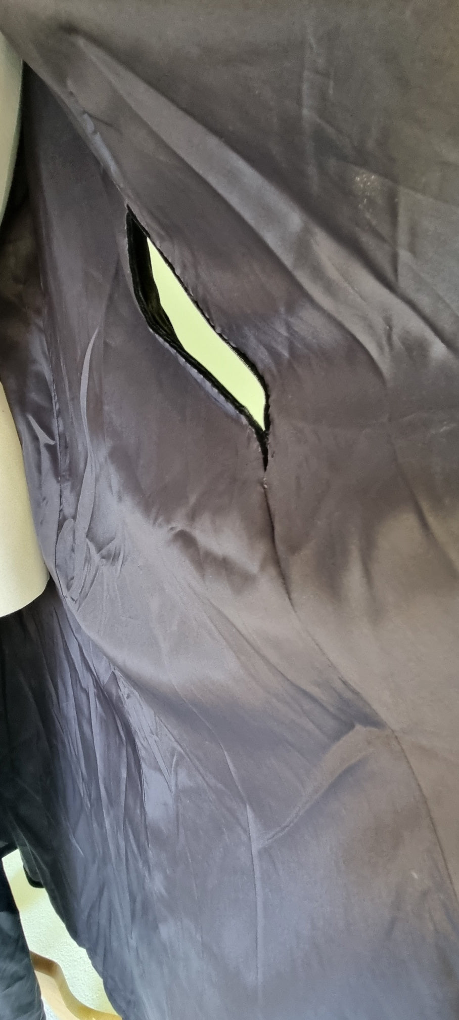 Cape - Black Velvet Lined Cape With Collar and Hook Neck Tie