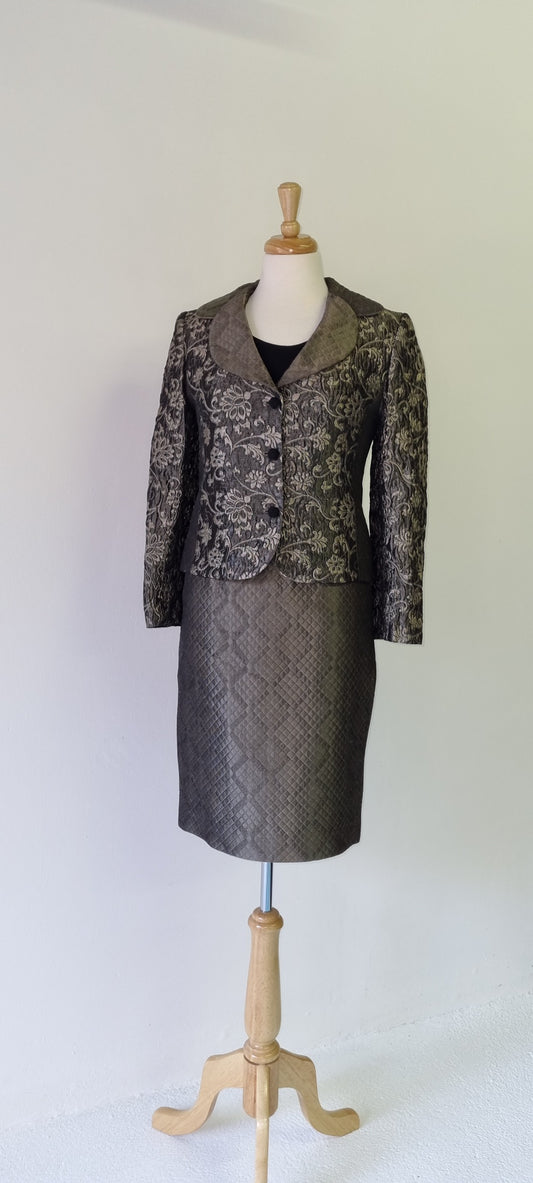 Charlotte - Olive Green Quilted 3 Piece Skirt Suit