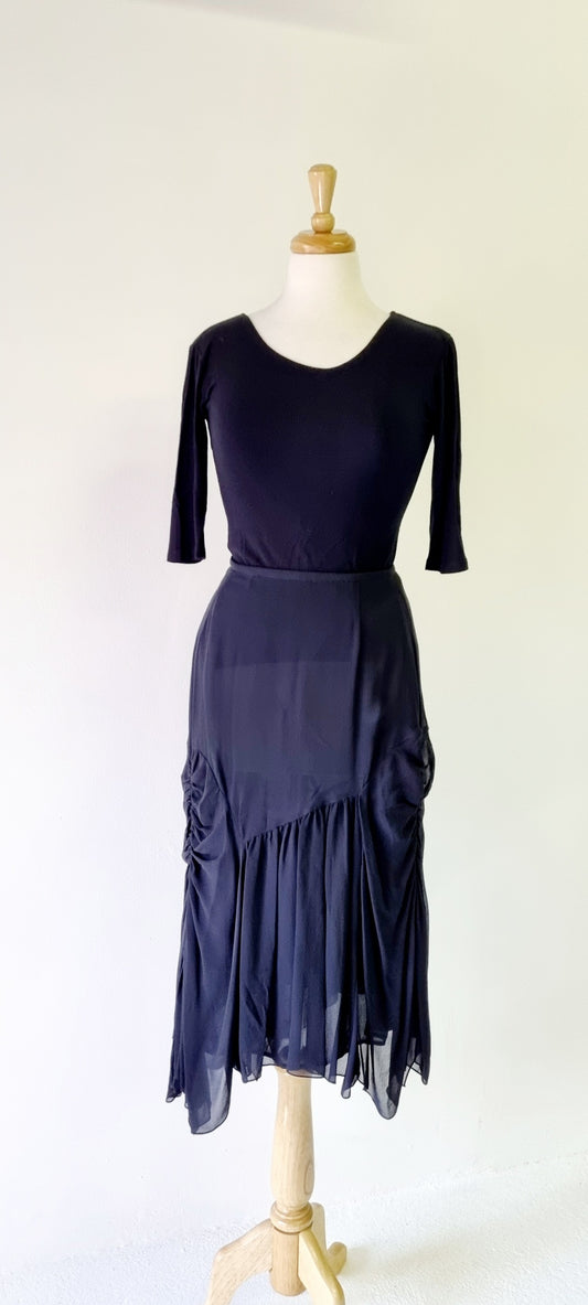 Black Asymmetrical Designer Midi Skirt