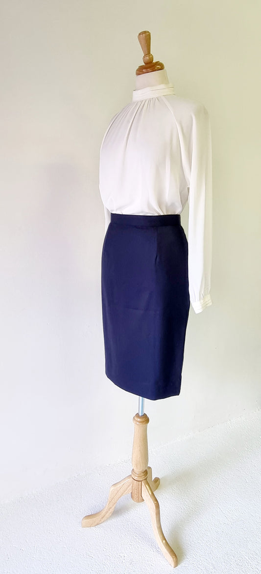 No Brand - Tailor made navy blue knee length lined pencil skirt