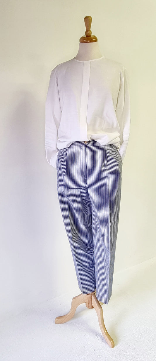 Weekend by BASLER - Blue & White Striped Nautical Pleated Relaxed Style Trousers