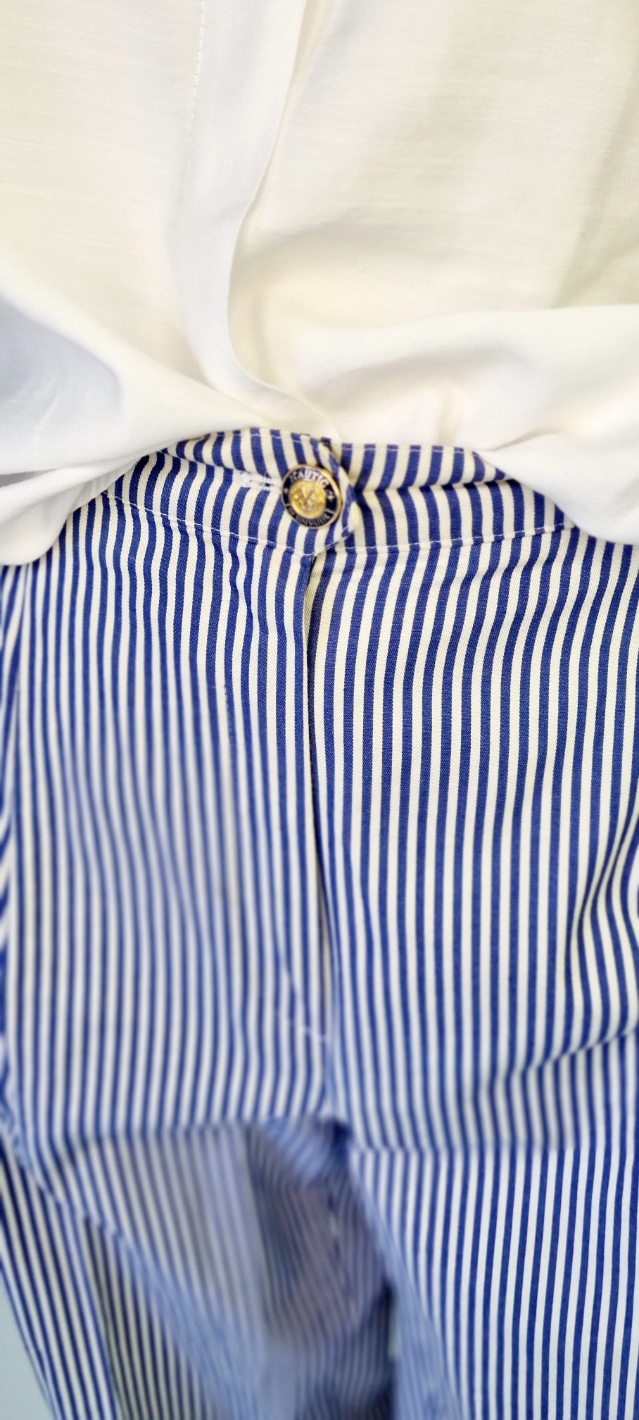 Weekend by BASLER - Blue & White Striped Nautical Pleated Relaxed Style Trousers